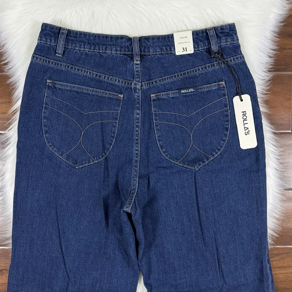 Rolla's Women's Size 31 Pacific Blue High Rise Wide Leg Sailor Scoop Denim Jeans